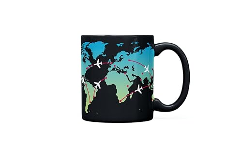 Taza de cerámica con mapa del mundo que cambia de color para viajeros y entusiastas de la aviación, taza de cerámica que cambia de color de agua caliente Cover