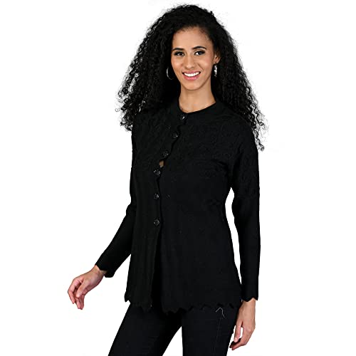Image of LADYWILLINGTON Women Woollen Round Neck Sweater Heavy Front Long Kadai Cardigan Winter Wear Pure Wool Cardigan for Women Free Size Cotty Warm Cardigans with Side Pockets