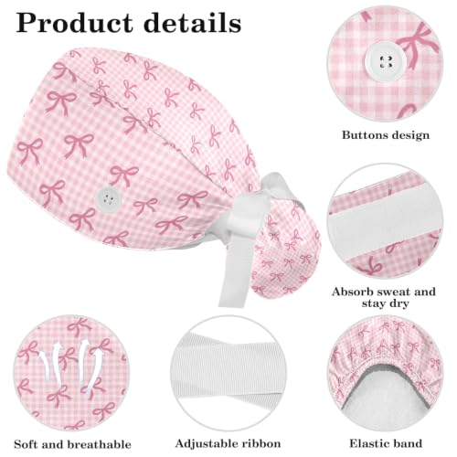 Image of Butterfly Scrub Cap Women with Ponytail & Buttons Adjustable Surgical Nurse Hat with Cotton Sweatband for Long Hair