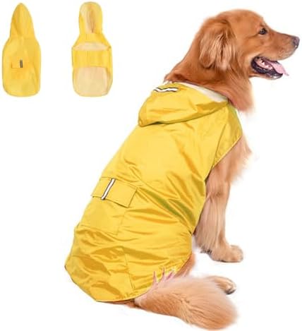 Colorblock (Beige blue) Dog Raincoat - Waterproof with Hood and Reflective Strips (Size M) main image 1