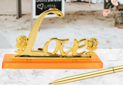 Stylo Signature Mariage Vintage - Plume Dorée Avec Support Métal - Pour Livre D'Or Et Cérémonies