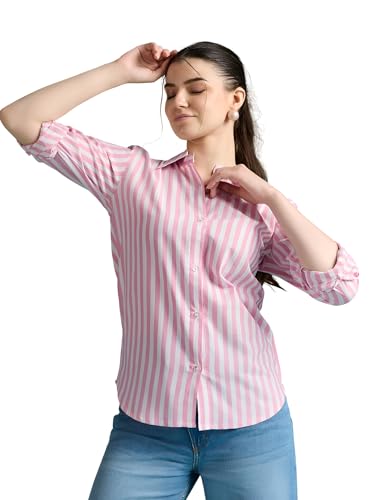 Image of Women's Cotton Striped Shirt | Casual Button Down Shirts for Women | Full Sleeve Stylish Office Wear Top | Regular Fit Color