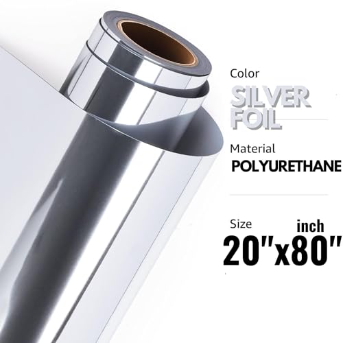 Image of Silver Foil HTV Vinyl Rolls | Heat Transfer | 20inch x 80inch | PU for Shirts | Iron on for Cricut & Cameo | Easy to Cut & Weed for Heat Design