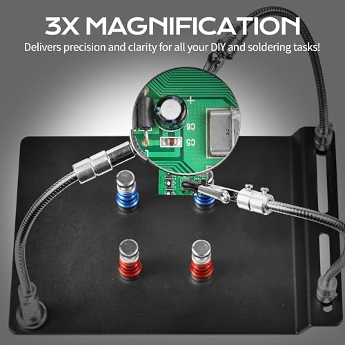 WUFANC Dritte Hand Löten, Magnetische Löthilfe Dritte Hand mit 3X Lupe und 4 Platinenhalter, Helfende Hand für Elektronik-Reparatur, Schmuckherstellung, Hobby & Modellbau | TE-804