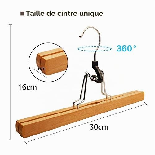 Lot de 8 cintres en bois sans bois avec clip rotatif antirouille pour pantalons, jupes et pantalons Finition