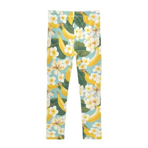 Wusikd Bananas Plumeria Girls' Leggings Toddler Doodles Flowers Kids Yoga Pants Dance Active Tights 4T2