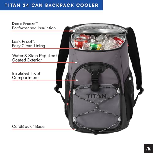 Titan by Arctic Zone Backpack Cooler, Insulated Soft Sided Bag with Leak Proof Lining and Padded Straps, for Lunch, Picnic, and Travel, 24 Can Capacity, Sharkskin Grey by Titan by Arctic Zone - Image 3