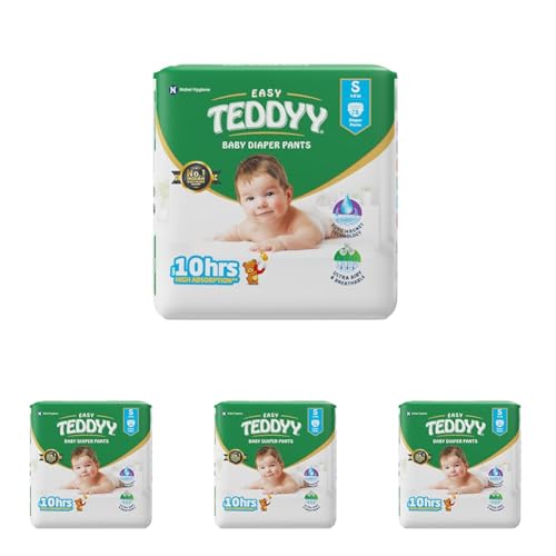Image of TEDDYY Easy Baby S Size Diaper Pant Style | 78 Count (Small) | 4-8 kg (Pack of 4) | Long Protection Hours | Anti-Bacterial | Airy Breathable Fit | Rapid Soaker Channels & Wetness Indicator