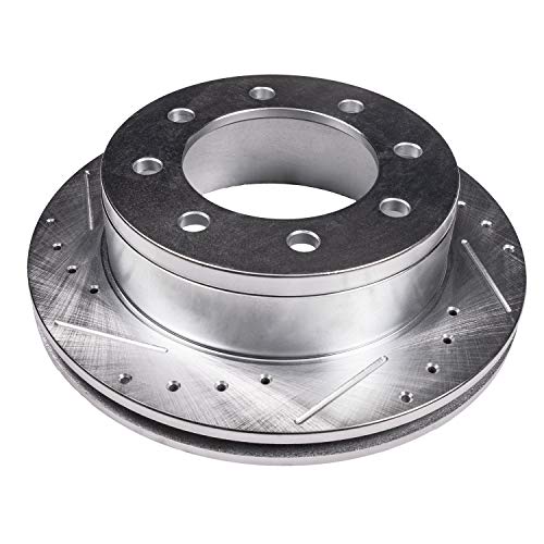 Image of Detroit Axle - Rear Brake Rotors for 2012-2021 Nissan NV2500 NV3500 NV1500, Drilled and Slotted Disc Brake Rotors 2013 2014 2015 2016 2017 2018 2019 2020 Replacement : 14.36 inch inch Rotor