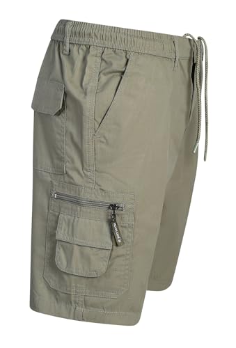 Image of JUST LOOK Mens Cargo Shorts Combat Multi Pocket Elasticated Waist Plain Lightweight Shorts (UK, Alpha, M, Regular, Short, Beige)