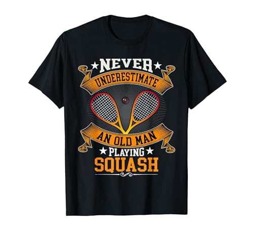 Never Underestimate An Old Man Playing Squash T-Shirt, Herren, Schwarz, 3XL