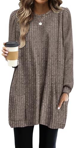 Image of OFEEFAN Long Sleeve Shirts for Women Long Sweaters with Pockets Tunic Tops Loose Fit