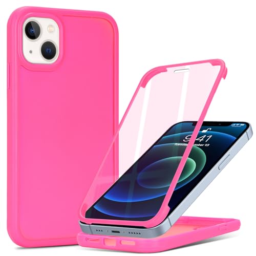 CoozCase for iPhone 13 mini Case with Built-in Screen Protector & Full Body Protective,for Apple iPhone 13 mini Phone Cases for Men Women Girl-Rose Red