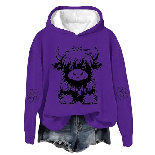 Girl's Cute Little Cow Heart Printed Hoodies Loose Long Sleeve Teens Trendy Hooded Pullovers Sweatshirts