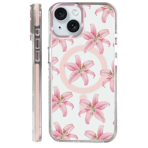 Coque iPhone 15 Plus design mignon lys rose idée cadeau femme
