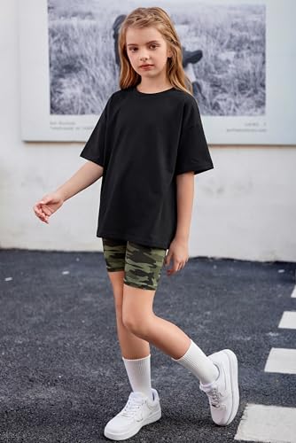 Image of Arshiner Girls Clothes Summer 2 Piece Outfits Drop Shoulder T-Shirts and Biker Shorts Kids Fashion Clothing Sets