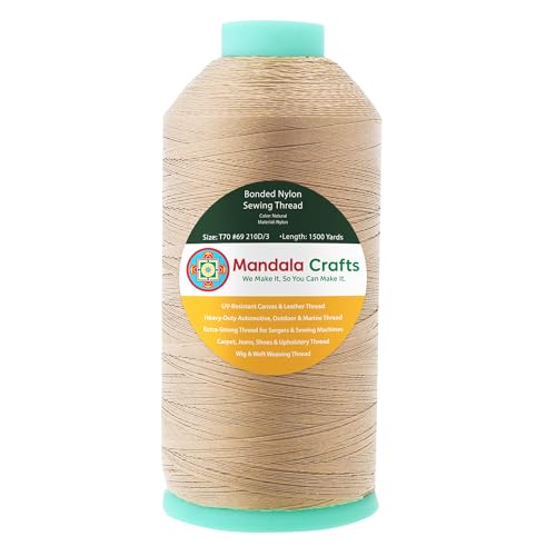 Mandala Crafts Size 69 210D T70 Natural Bonded Nylon Thread, 1500 YDs