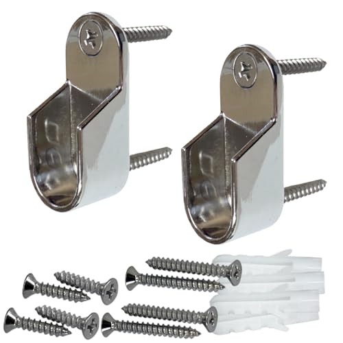 Oval Closet Rod End Supports | Screw on Type | 15mm x 30mm | Polished Chrome | 10 Pack