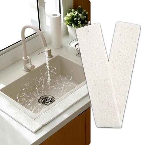 Image of Kitchen Sink Water Splash Guard, Kitchen Sponges Absorbent Faucet Mat, Heavy Duty Scrub Sponges, Suitable for Cleaning Kitchen and Bathroom Countertops, Super Absorbent (White, 23.23 inchx2.76 inch)