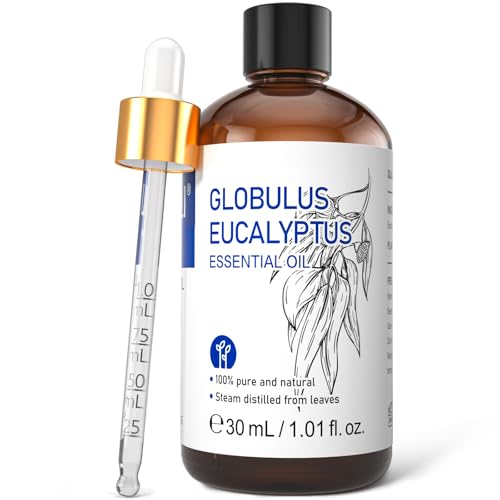 HIQILI Olio essenziale di eucalipto 30 ml, 100% puro e naturale di grado terapeutico, contagocce in vetro di alta qualità per diffusori, umidificatori, deodoranti per ambienti, pulizie, casa, pelle