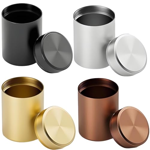 4PCS Smell Proof Jar, Stash Jar, Air Tight Jars, Smell Proof Pot, Portable Small Airtight Jar,Multipurpose Storage Container for Spices, Coffee and Teas （Black Silver Gold Coffee）