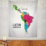 Shrahala Map America Wall Tapestry, Colorful Map Abstract Art Latin Icon Shape Maps America Colorful Wall Hanging Large Tapestry Decorations Bedroom Living Room Dorm(59.1 x 39.4 in)