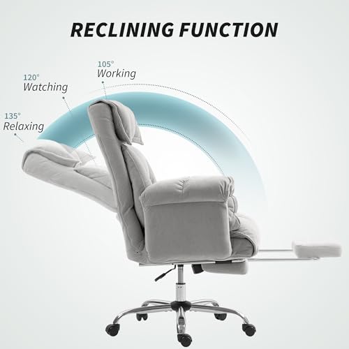 Image of HOMCOM Executive Office Chair Comfy with Foot Rest, Reclining Swivel Computer Desk Chair with High Folding Back, Thick Cushion, Padded Armrest, Adjustable Height, Rolling Wheels, Light Taupe Gray