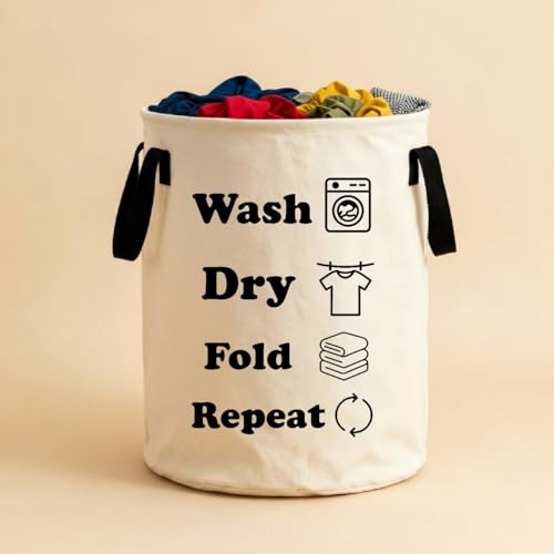 Image of 80L Ltr- Laundry Bag Foldable | Laundry Bag for Clothes | Clothes Basket | Basket for Clothes Storage | Toy Storage Basket (18inch * 19inch, Beige with Black Print) (80Liters)