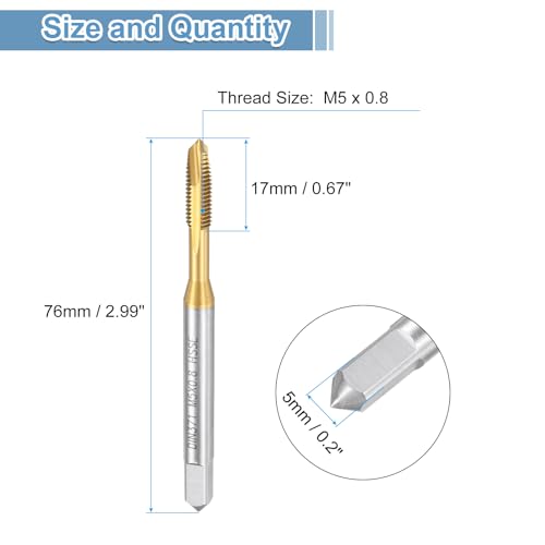 QUARKZMAN Maschine Gewindebohrer Spitze M5 x 0,8 Metrisch Spitzengewindeschneider M35 HSS-CO Universelle und Hochwertige Gewindebohrer Zinnbeschichtung auf der Oberfläche - 1 Stück
