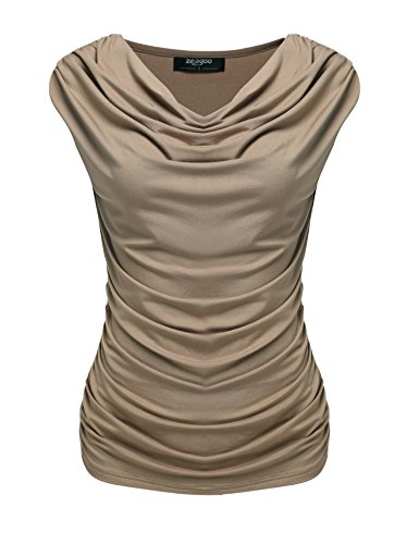 Zeagoo Womens Ruched Cowl Neck Vest Modal Top Sleeveless Jersey Tank, Coffee, X-Large