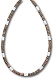 Native Treasure - 18 inch Mens Tiger Brown Wood Coco Beads 4 White Heishe Puka Shell Surfer Necklace