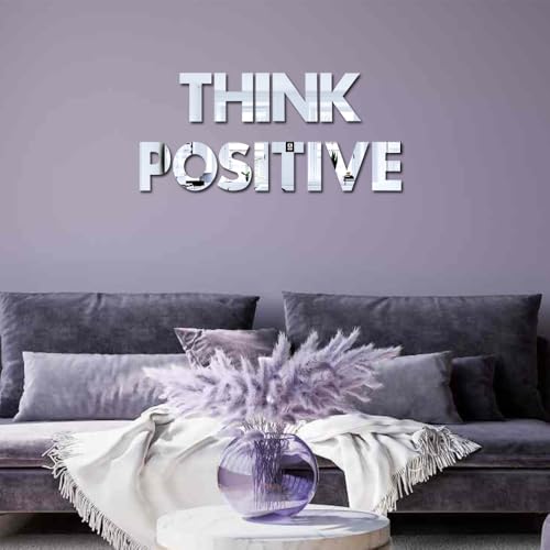 Image of Bikri Kendra - (Think Positive Silver Letter Mirror Sticker, Acrylic stikcer, Decorative Mirror Sticker for Wall, Bedroom, Hall, Living Room, Kitchen. (Silver)