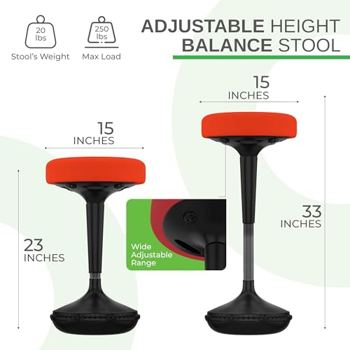 Image of Uncaged Ergonomics Wobble Stool - Height Adjustable (23-33 inch) Ergonomic Standing Desk Chair, Flexible Seating for Office, Classroom, and Active Sitting - Red
