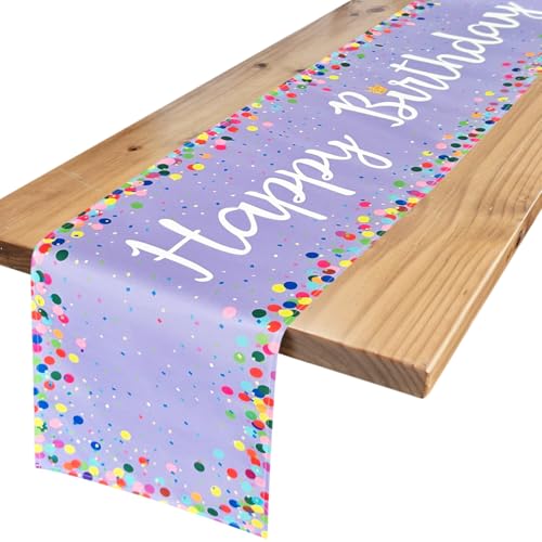 Letjolt Birthday Table Runner 72 Inches Happy Birthday Party Sign Polka Dots Table Decoration, Light Purple