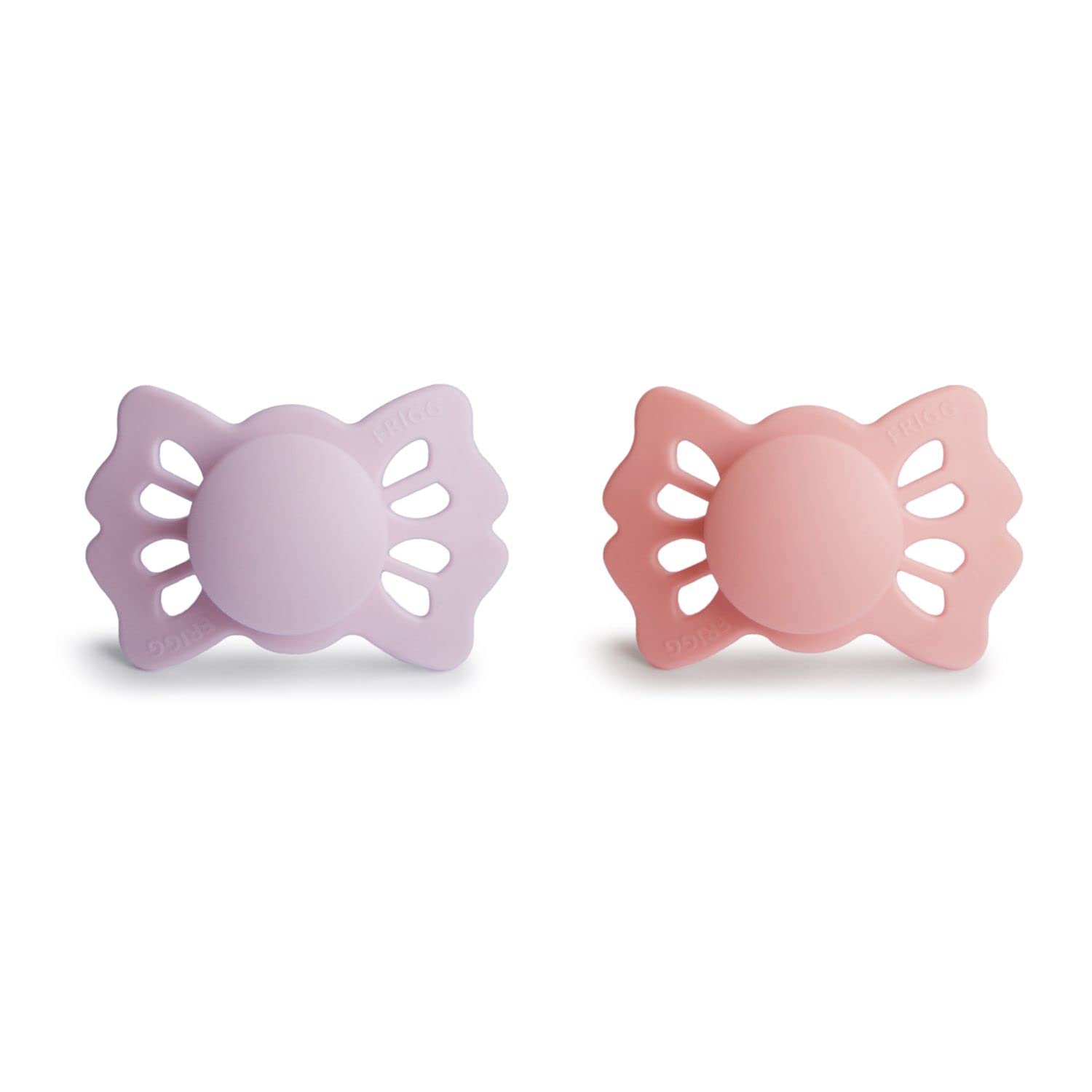 FRIGGLucky Symmetrical SilkySoft Silicone Baby Pacifier | Made in Denmark | BPA-Free (Soft Lilac/Pretty in Peach, 0-6 Months)