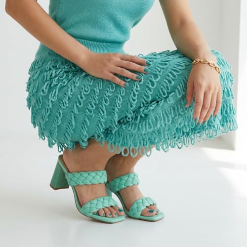 Image of Dunes Iris Chunky Braided Heel Sandals for Women, Block Heel Square Toe Summer Sandals with Memory Foam