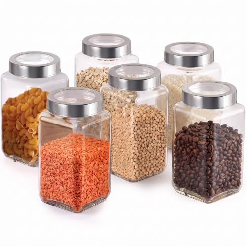 Image of Glass Storage Jars Set of 6 | 1000ml 1kg Each | Transparent Airtight Glass Containers with Lid for Kitchen Storage | Glass Jars for Kitchen | Pickle Jar, Masala, Spices, Dry Fruits & Cookies