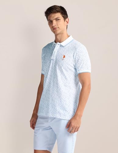 Image of U.S. Polo ASSN. Printed Slim Fit Polo T Shirts for Men - 100% Cotton, Half Sleeves Mens Tshirt