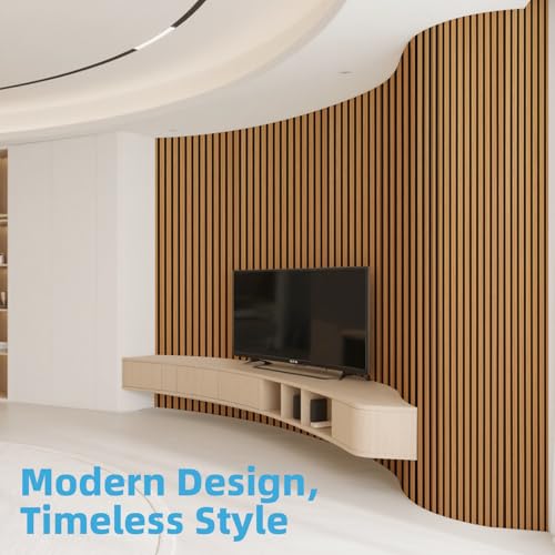 Image of Art3d Roll-Flat Acoustic Wood Slat Wall Panel, 95.3 x 23.8 in, 1-Pack, Teak