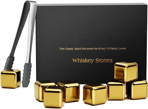 Image of Whisky Stone Gift Set - Reusable Ice Cube, Stainless Steel Whisky Metal, Drinking Gift Set for Men, Metal Ice Cube for Vodka, Wine, Drink Juice (Gold)