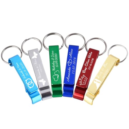 CLIBESLTY 50pcs Personalized Keychains Bulk,Personalized Wedding Favors For Guests,Engraved Bottle Openers Brewery, Hotel, Restaurant Logo Christmas Party Favors(50 Pcs)
