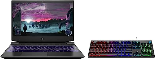 Image of HP Pavilion AMD Ryzen 7 5800H 15.6 inches(39.6cm) FHD Gaming Laptop (16GB /512GB SSD /Windows 11 Home Black & Ultra Violet /1.98 Kg) & K500F Backlit Membrane Wired Gaming Keyboard