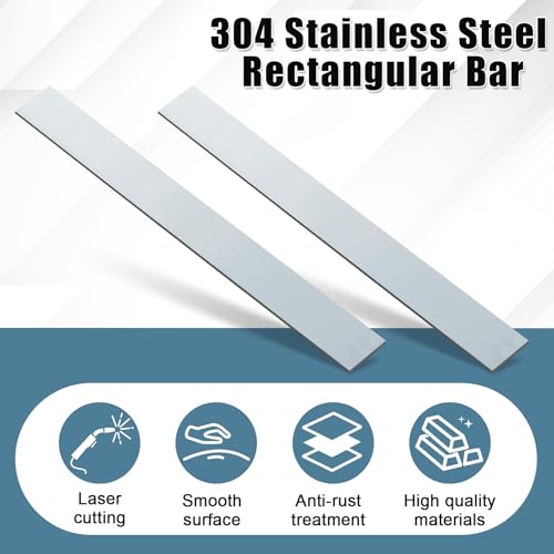 Image of Yaocom 2 Pcs 304 Stainless Steel Flat Bar, 3 /16 inch Thickness, 1 inch Width, 24 inch Length 2B Finishing Trim Strips Sheet for DIY Craft Making