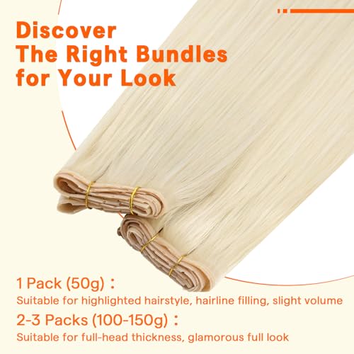 Image of Full Shine Butterfly Weft Hair Extensions 20 Inch 50G Platinum Blonde | Wedding Natural Blend, Invisible PU Holes Weft, Micro Bead Wear, Human Hair Feel, Seamless Coverage Solution for Women