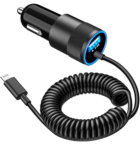 [Apple MFi Certified] iPhone 14 Car Charger Fast Charging, BARMASO 4.8A USB Car Power Cigarette Lighter Adapter Car Carplay Charger with 6FT Coiled Lightning Cable for iPhone 14 13 12 11 XS XR X iPad