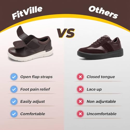 Image of FitVille Diabetic Shoes for Men Extra Wide Comfortable Leather Walking Shoes Hook & Loop Orthopedic Dress Sneakers for Edema and Swollen Feet