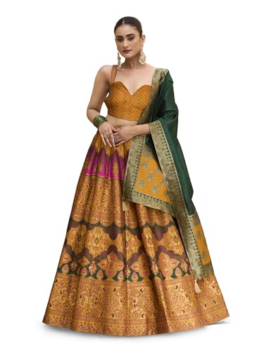 Image of PURVAJA Women's Kanjiwaram Semi-Stitched Lehenga choli