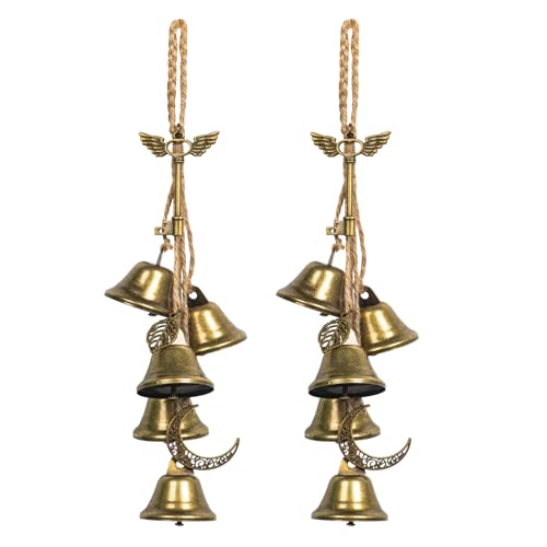 Ausicfen Witch Bells for Door Knob for Protection Kit Witch Wind Chimes Door Hanger Wiccan Bell Witchcraft Brass Witch Bells Door Protection Charm(2pcs Moon Style)