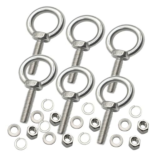 Image of 6 Packs M6 Stainless Eyebolt 1.6 inch(40mm) Long Male Screw Thread Ring Shoulder Eye Bolts