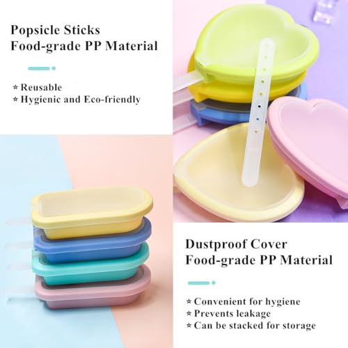8 Pezzi Mini Stampi per Ghiaccioli in Silicone con Coperchi Senza BPA Riutilizzabile Stampi per Ghiaccioli DIY (Forma d'amore + Quadrato) - immagine 5